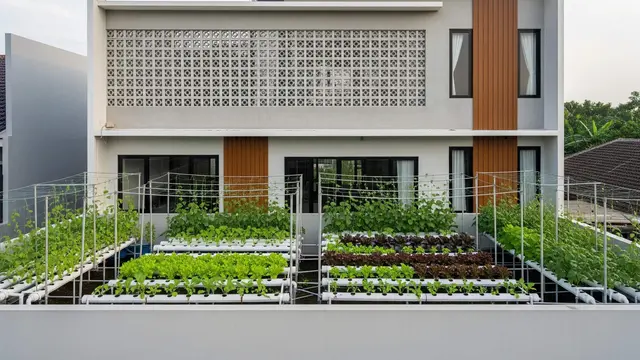 rumah minimalis 2 lantai dengan rooftop garden hidroponik anti bocor
