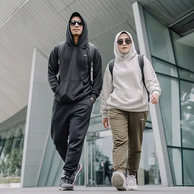 Outfit Kasual dengan Setelan Hoodie Oversize dan Jogger Pants/Gambar Via Meta AI