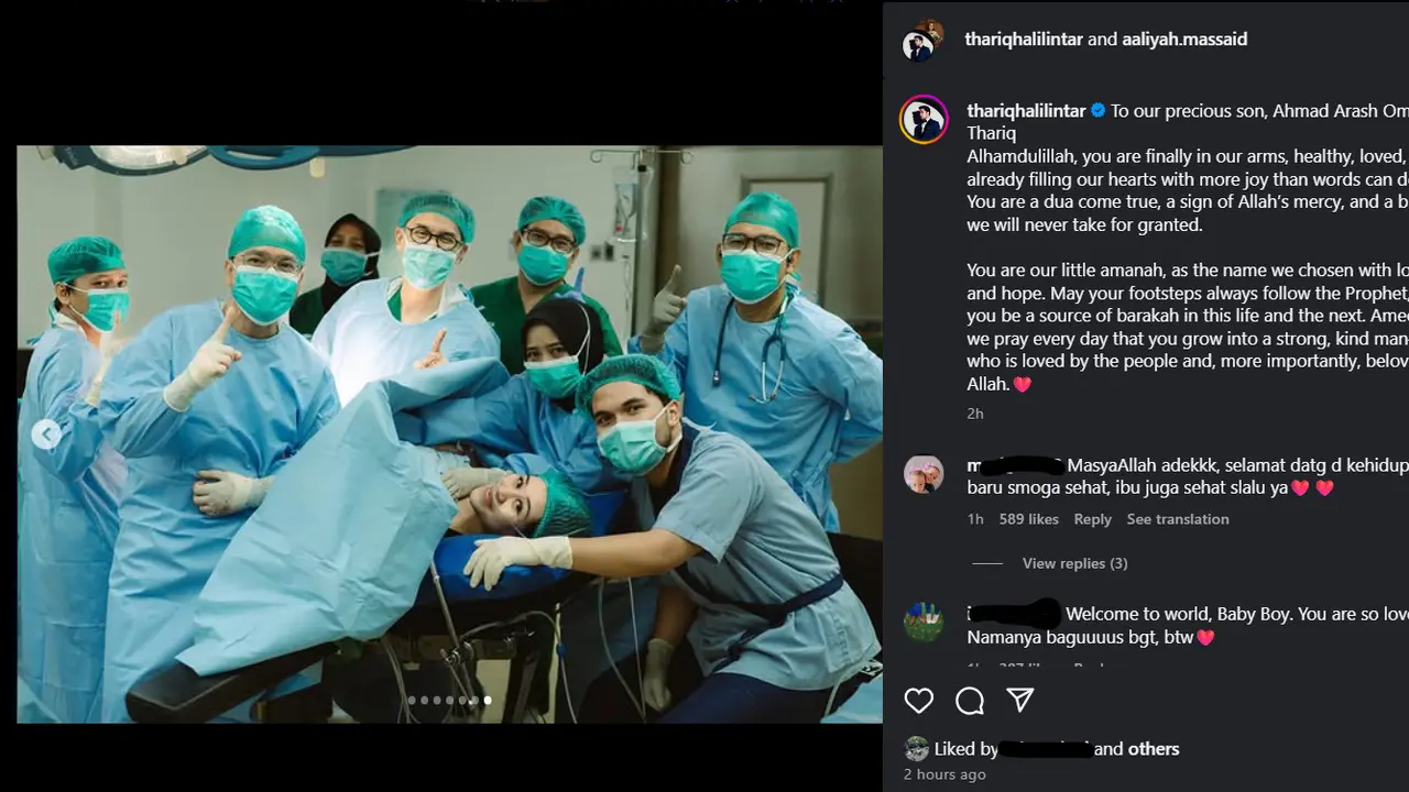 Aaliyah Massaid dan Thariq Halilintar sambut kelahiran anak pertama. (Instagram/ aaliyah.massaid)