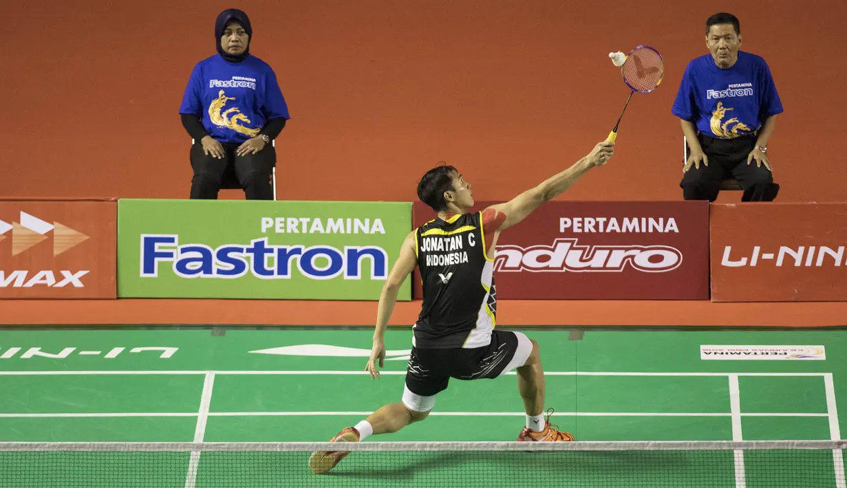 Jonatan Christie memiliki tinggi badan 179 sentimeter dengan berat badan 75 kilogram. (Bola.com/Vitalis Yogi Trisna)