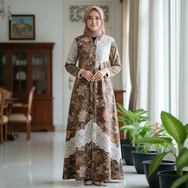 9 Model Gamis Batik Brokat Desain Rapi dan Tidak Ramai
