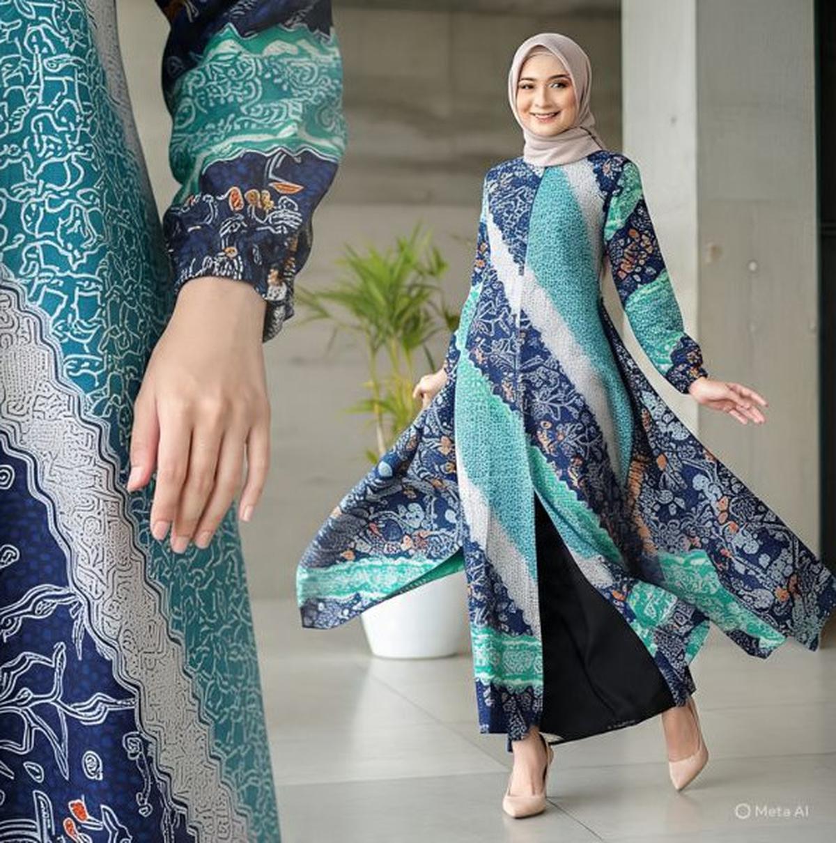 Ilustrasi Gamis Batik Belah Samping