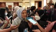 Menteri Ketenagakerjaan Ida Fauziah di Hotel Dharmawangsa, Jakarta Selatan, Jumat (7/10/2022). Menaker mengatakan pembahasan Upah Minimum 2023 sudah dimulai.