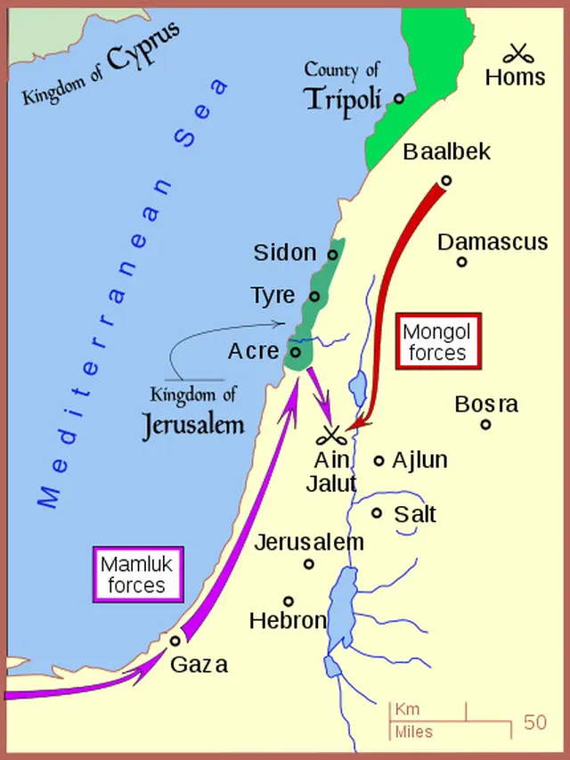 Kampanye pertempuran Ain Jalut antara pasukan Islam Mesir dengan Pasukan Mongol. (Foto: Wikimedia Commons)