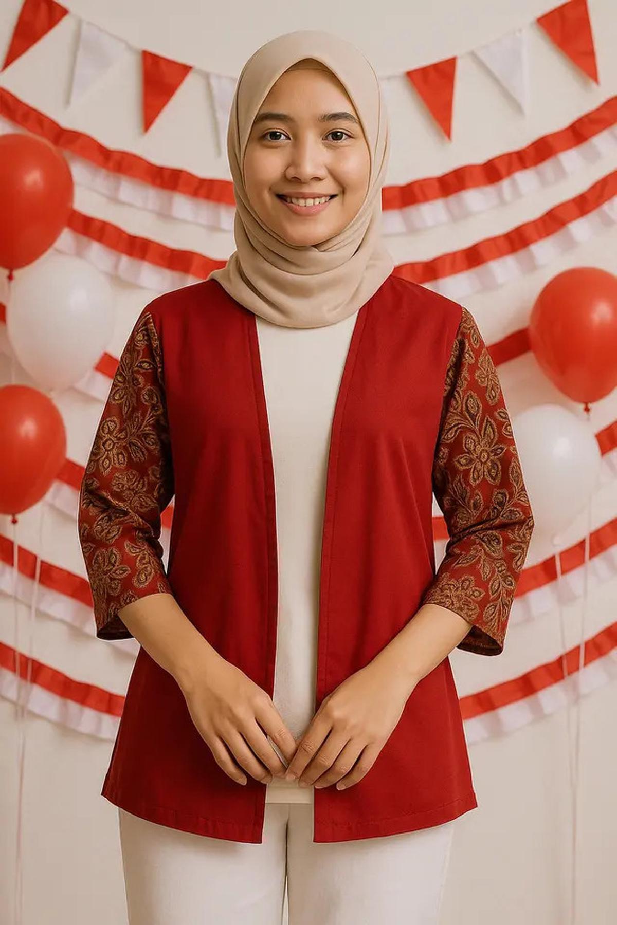7 Atasan Batik Kombinasi Polos Modern Tema Hari Kemerdekaan 17 Agustus 1945 HUT RI ke-80