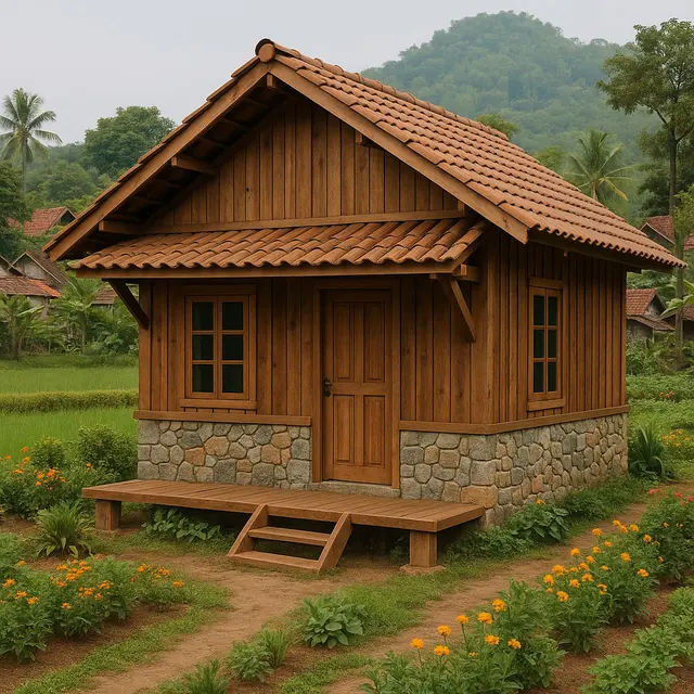 Rumah Kayu Sederhana Ukuran 6x9 di Kampung yang Indah dan Bikin Betah