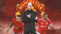 Manchester United - Eric ten Hag dikelilingi Phil Jones dan Anthony Martial (Bola.com/Adreanus Titus)