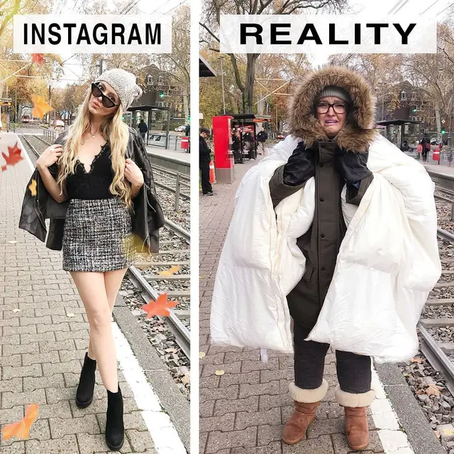 Foto Perbedaan Kehidupan Nyata Vs Media Sosial (sumber: instagram/geraldinewest_)
