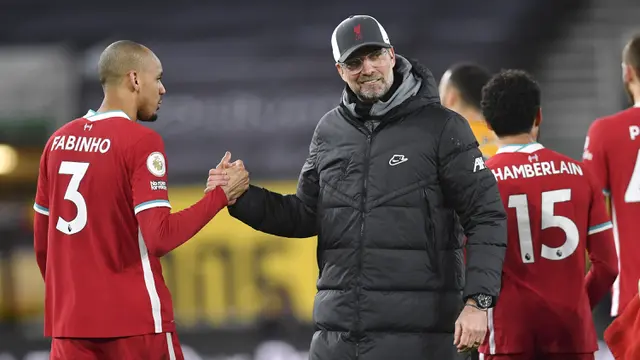 FOTO: Gol Tunggal Diogo Jota Bawa Liverpool Tundukkan Wolverhampton Wanderers - Jurgen Klopp; Fabinho