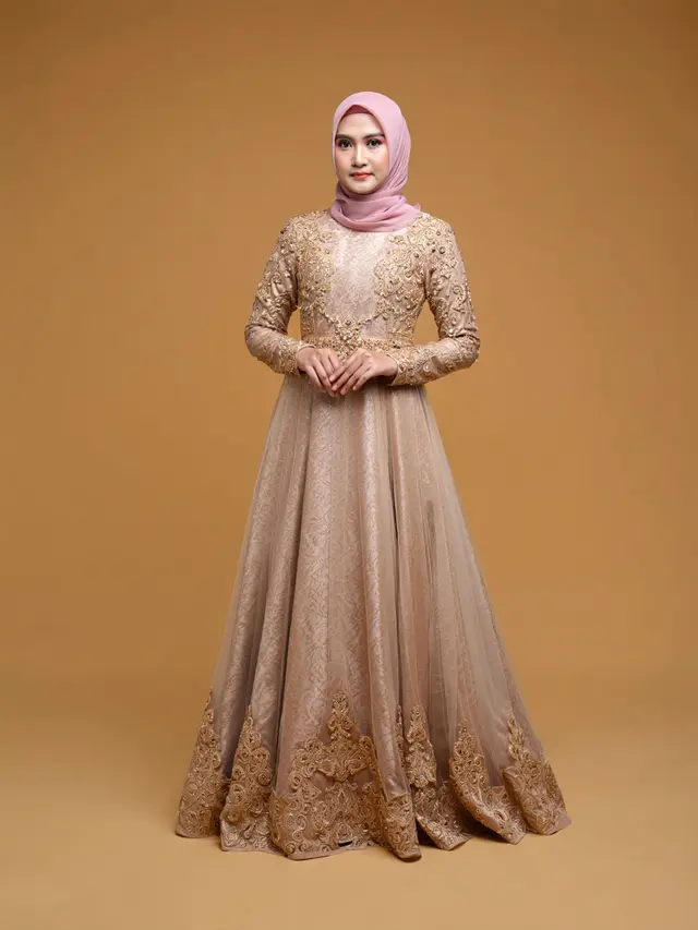 Dress Panjang Elegan Kombinasi Payet Muslim