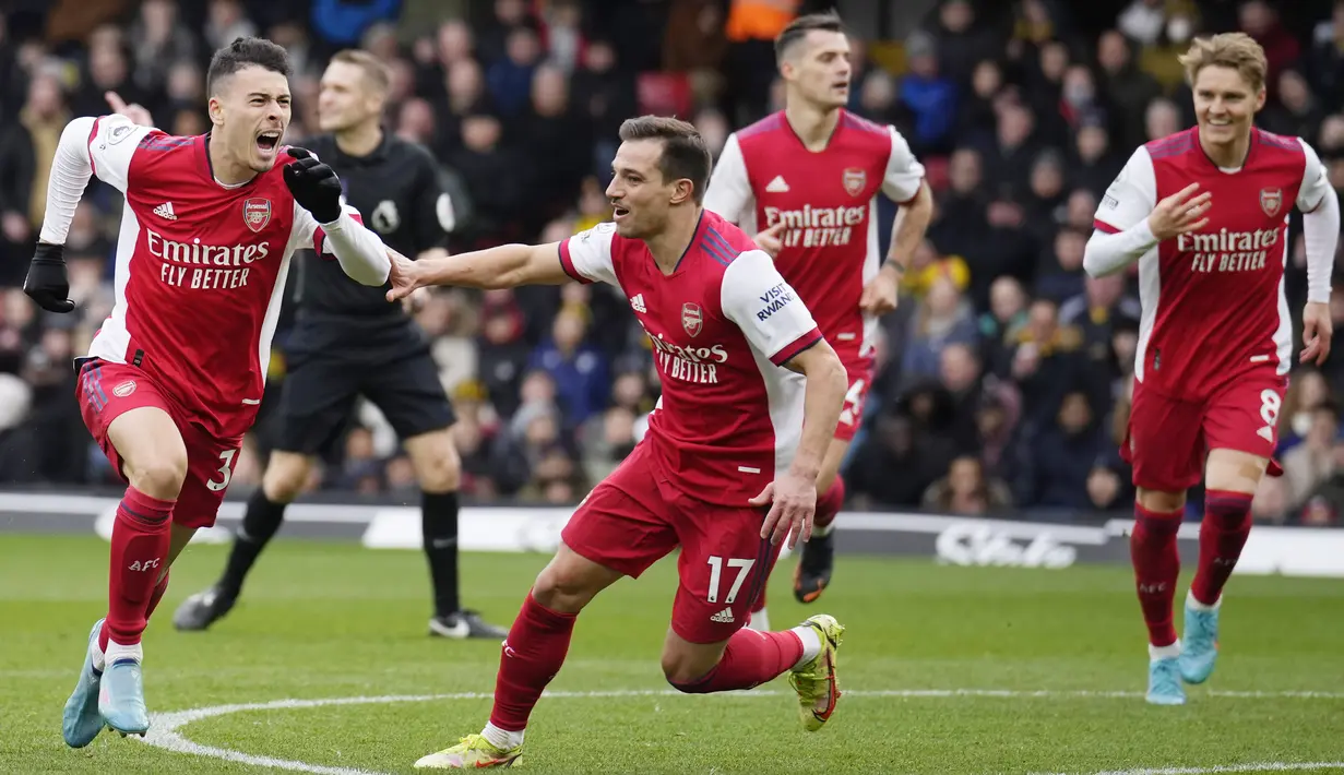 Klub asuhan Mikel Arteta ini sedang menanjak performannya dengan memenangkan empat laga terkahirnya di Liga Inggris. Arsenal juga salah satu klub terboros dalam menggaji pemain yakni mencapai 244 Juta Pounds atau Rp4,62 Triliun Per Tahun. (AP/Matt Dunham)