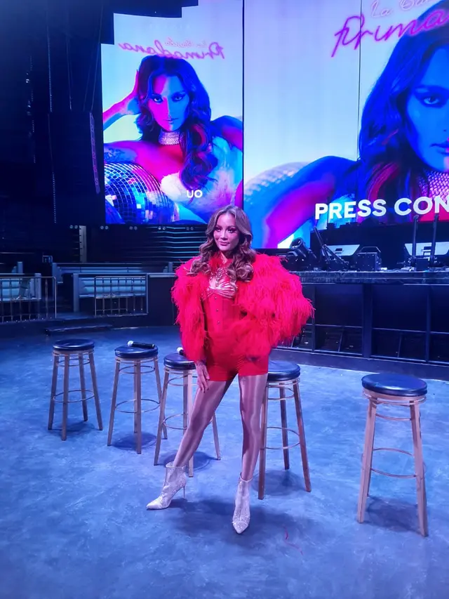 Erika Carlina dalam konferensi pers single La Samba Primadona di Jakarta, Jumat (9/6/2023).