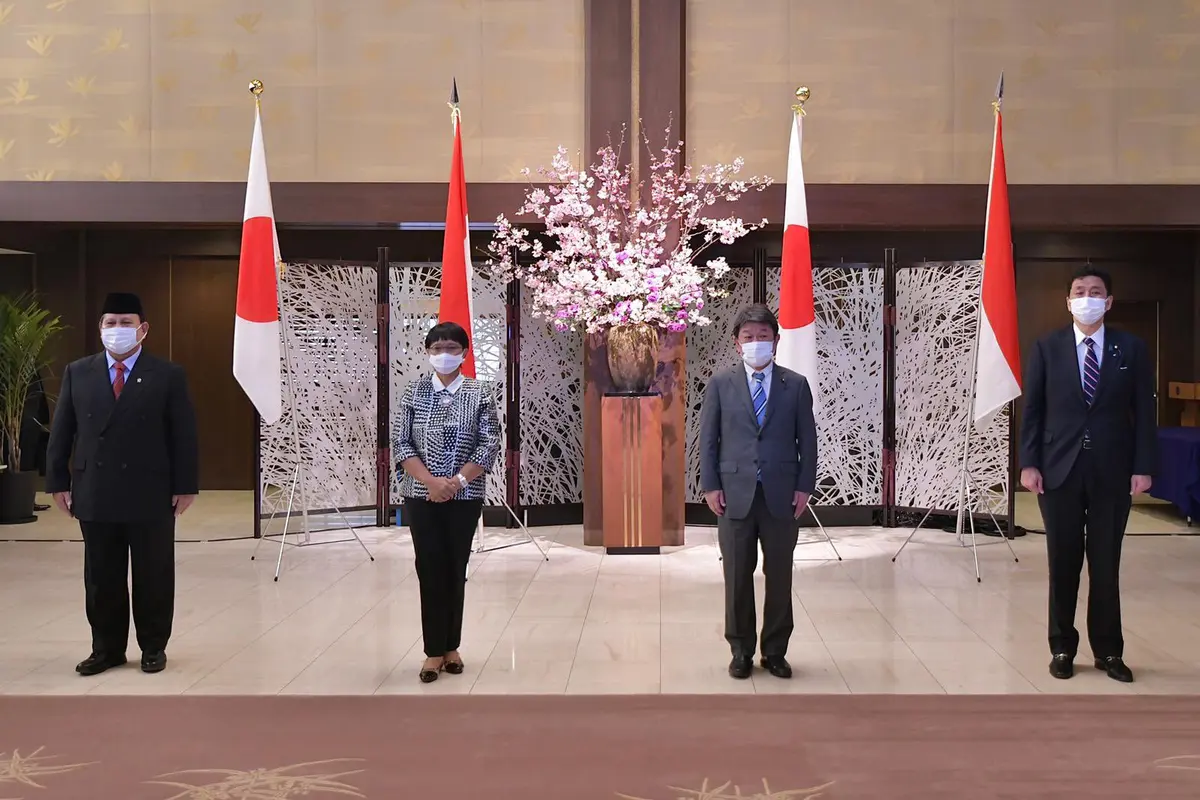 Pertemuan antara Menlu Retno Marsudi dan Menhan Prabowo Subianto dengan Menlu Motegi Toshimitsu dan Menhan Nobuo Kishi dalam kunjungan ke Jepang.