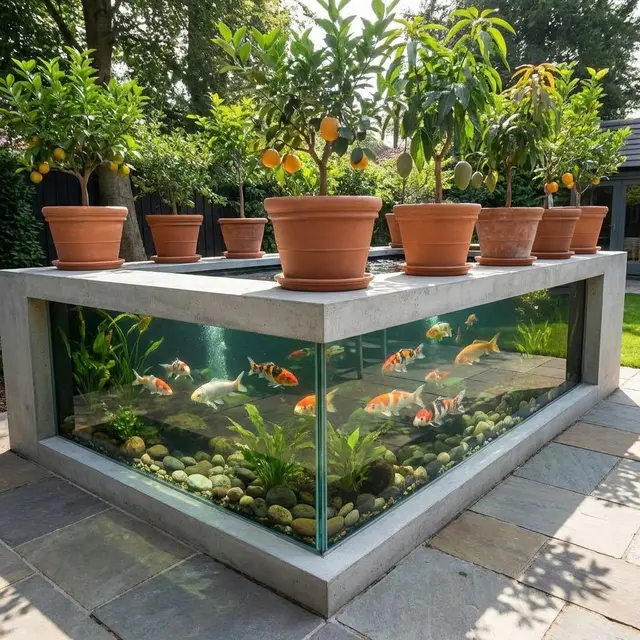 Desain Kolam Ikan Kombinasi Tabulampot di Lahan Sempit