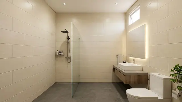 Kamar Mandi Dengan Keramik Dinding hingga Plafon