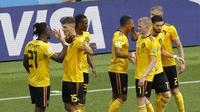 Para pemain Belgia melakukan selebrasi setelah cetak gol lawan Tunisia (AP/Victor Caivano)