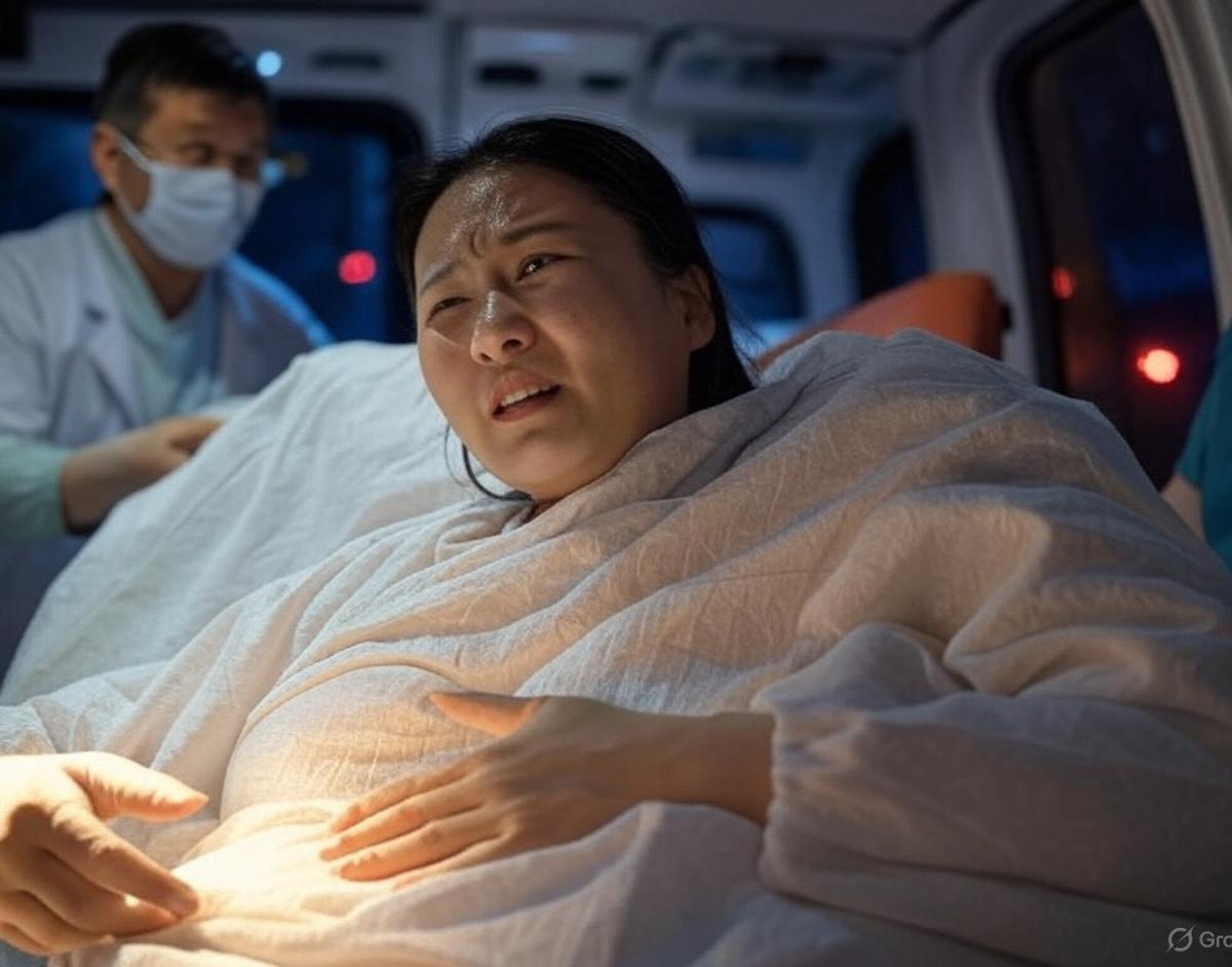 ilustrasi ibu melahirkan di ambulans
