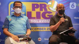 VP of Content Business of IEG Hendy Lim saat konferensi pers Proliga 2022 di Jakarta, Selasa (21/12/2021). Setelah ditiadakan pada 2021 akibat pandemi, ajang bola voli bergengsi Indonesia itu akan kembali bergulir pada 7 Januari hingga 22 Maret 2022. (Liputan6.com/Faizal Fanani)