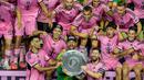 La Pulga mampu mencetak tiga gol dalam waktu 11 menit dan sukses membuat Inter Miami bangkit dan akhirnya menyabet gelar Supporter Shield. (David Santiago/Miami Herald via AP)