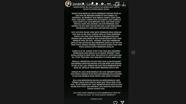 Nyesek, Lolly Anak Nikita Mirzani Curhat Tentang Tagihan Sekolah yang Tidak Dibayar oleh Ibunya dan Diblokir Semua Akses Komunikasi
