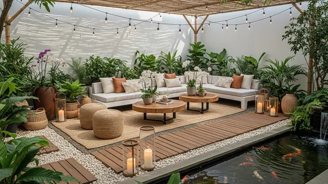 Teras dengan Kolam Ikan Mini