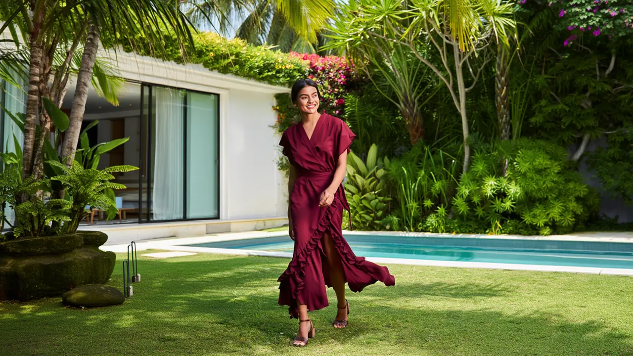 Long Dress Bahan Crepe dengan Potongan Wrap