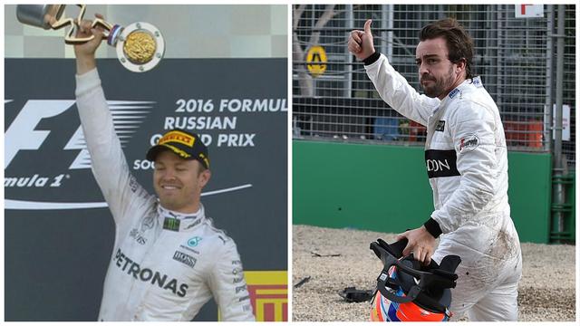 Nico Rosberg dan Fernando Alonso (kanan)