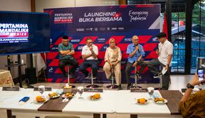 Konferensi pers Kejuaraan Nasional Balap Motor Sportbike bertajuk Pertamina Mandalika Racing Series 2026 hari Rabu (11/03/2026). (Mandalika Racing Series 2026)