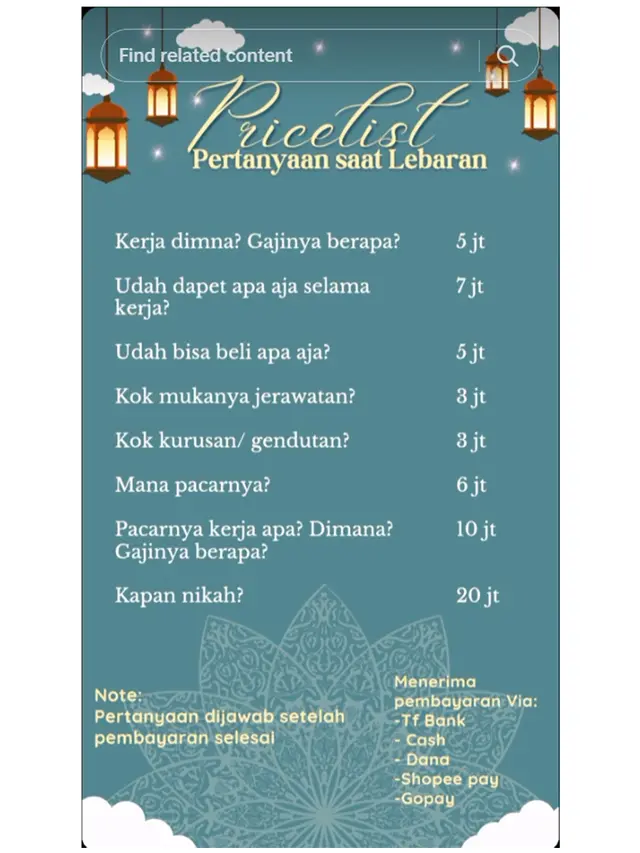 6 Daftar Harga Pertanyaan Lebaran Netizen Ini Kocak, Jadi Senjata Pamungkas