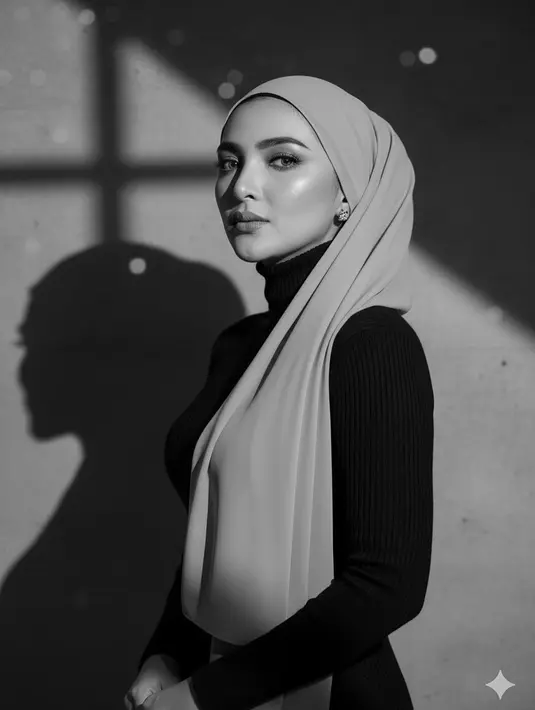 Serupa dengan gaya hijab sebelumnya, namun kali ini sisa kain tidak di-twist sama sekali. Melainkan membiarkan sisa kain tergerai di area tubuh sebelah kiri [@ashanty_ash]