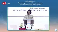 Menteri Keuangan Sri Mulyani dalam acara HSBC Summit 2022: Powering the transition to net zero, Indonesia&rsquo;s pathway for green recovery di Jakarta, Rabu (14/9/2022).