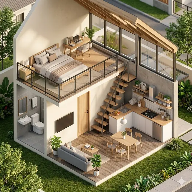 Denah Rumah 6x6 Modern Tanpa Banyak Dinding