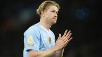 Gelandang Manchester City, Kevin De Bruyne saat menghadapi Burnley pada laga pekan ke-22 Premier League 2023/2024 di Etihad Stadium, Manchester, Rabu (31/1/2024). (AP Photo/Dave Thompson)