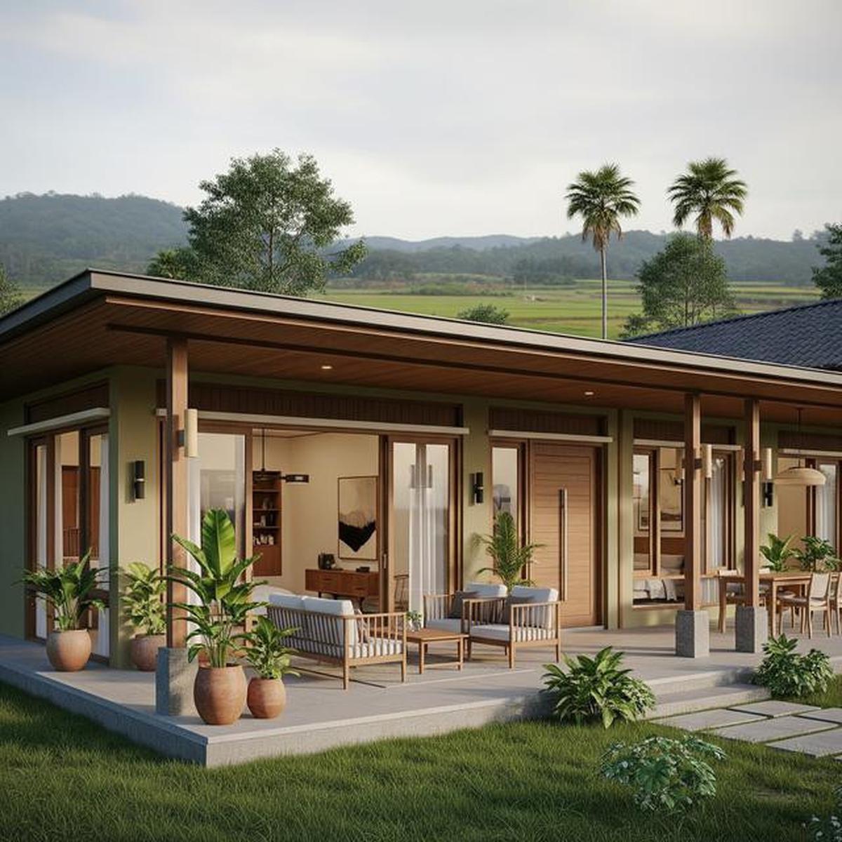 7 Desain Rumah Kampung 1 Lantai dengan Teras Lebar yang Sejuk dan Modern ala Pedesaan Estetik