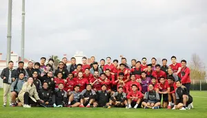 Skuad Timnas Indonesia menjelang Piala Asia 2023. (Bola.com/Dok.Instagram Jeong Seok-seo).