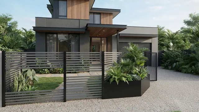 Pot Tanaman Segitiga di Pagar Panel Horizontal