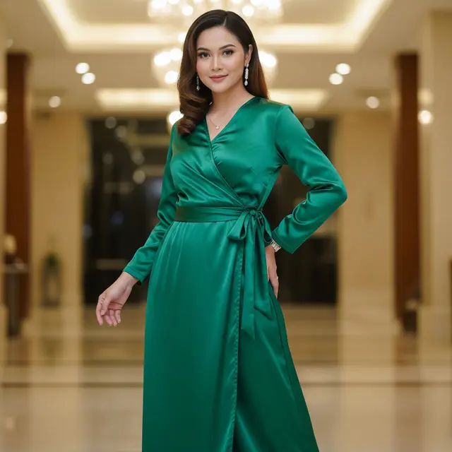 Model Dress dari Bahan Satin (Image by Gemini AI)