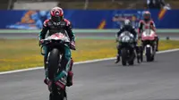 Pembalap Petronas Yamaha, Fabio Quartararo, tak menyangka bisa meraih pole position pada balapan MotoGP Jerez 2019. (AFP/Gabriel Bouys)