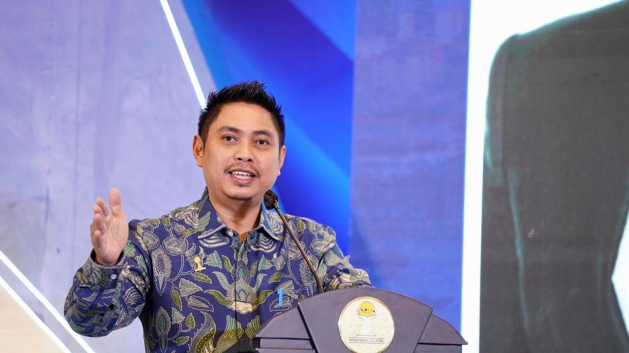 Ketua Umum Badan Pengurus Pusat (BPP) HIPMI Mardani H. Maming dalam acara Indonesia Economic Outlook 2022, di Financial Hall CIMB Niaga, Jakarta, Rabu (26/1/2022). (Dok HIPMI)