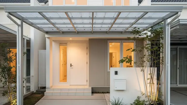 Desain Tampak Depan Rumah Mungil dengan Canopy Baja Ringan