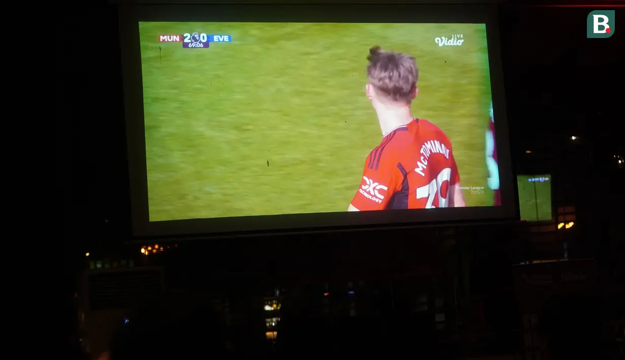 Tangkapan layar Roaring Night pertandingan Liga Inggris 2023/2024 antara Manchester United versus Everton di Brewerkz, The Breeze BSD City, Tangerang, Sabtu (9/3/2024) malam WIB. (Bola.com/Afi)