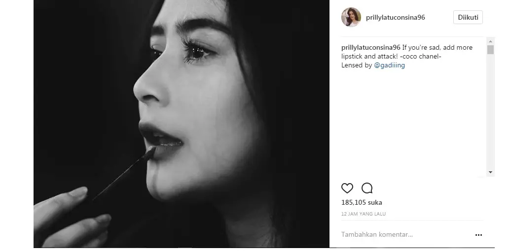 Prilly Latuconsina punya cara khusus hilangkan kesedihan (Foto: Instagram)