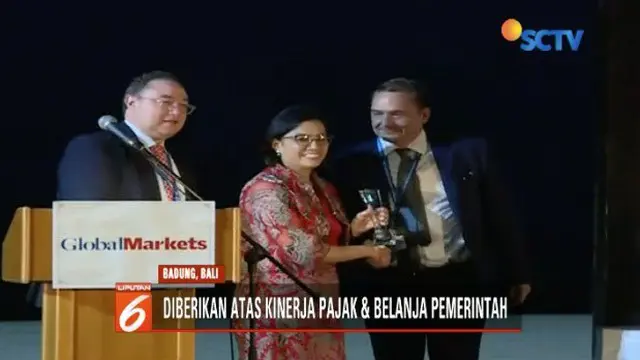 Sri Mulyani terima penghargaan meteri keuangan terbaik se-Asian Pasifik dari majalah ekonomi Global Markets.