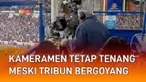 Momen menegangkan terekam kamera penonton sepak bola di stadion. Tribun stadion bergoyang saat suporter klub liga Skotlandia, Rangers bersorak. Tak terkecuali guncangan di balkon besi tempat kameramen bekerja.