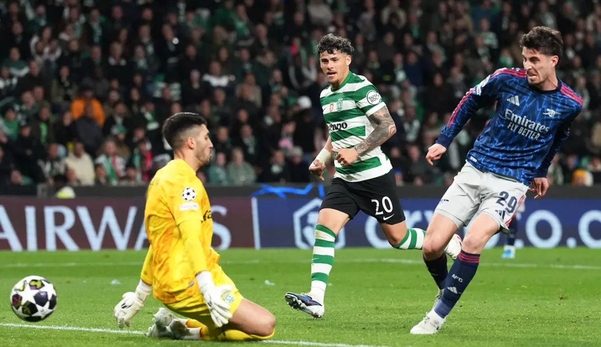 Gol penentu kemenangan The Gunners dicetak oleh Kai Havertz pada masa injury time. (AP Photo/Armando Franca)