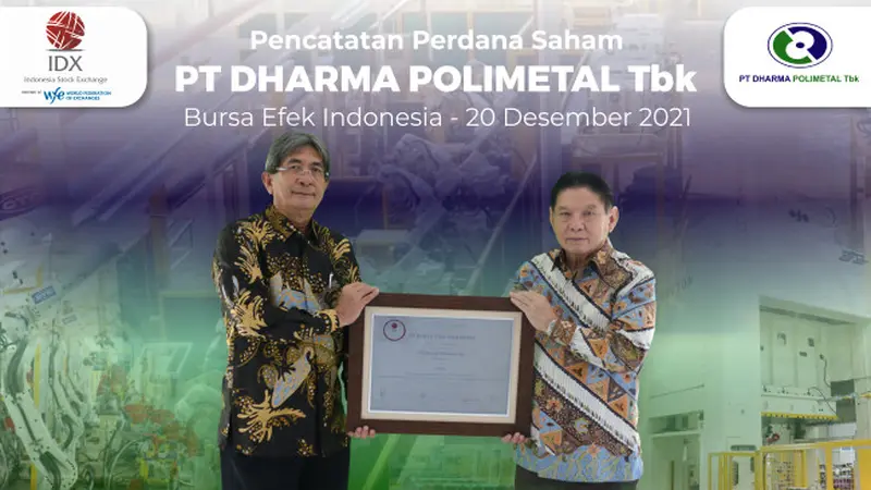 Pencatatan perdana saham PT Dharma Polimetal Tbk (DRMA), Senin (20/12/2021) (Foto: BEI)