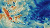 Data sebaran partikel di udara PM10 di situs Earth Nullschool menunjukkan bahwa kabut asap di Kalimantan relatif banyak berkurang dan tidak sepekat sebelumnya.  (Dok Badan Nasional Penanggulangan Bencana/BNPB)