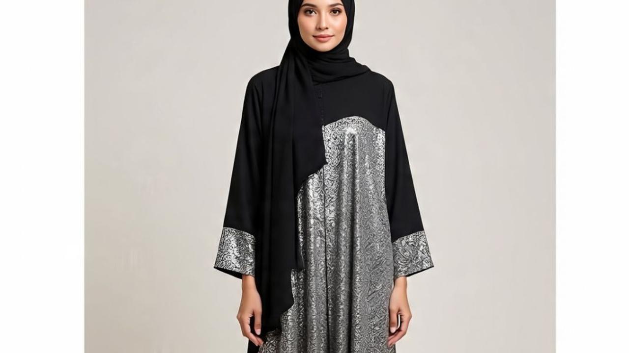 10 Model Gamis Batik Kombinasi Hitam Polos dan Silver, Outfit Monokrom yang Stylish dan Anti Monoton