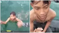 Bocah laki-laki mengaku di lempar dari kapal  usai diselematkan TNI AL. (Sumber: Instagram/@tni_angkatan_laut)