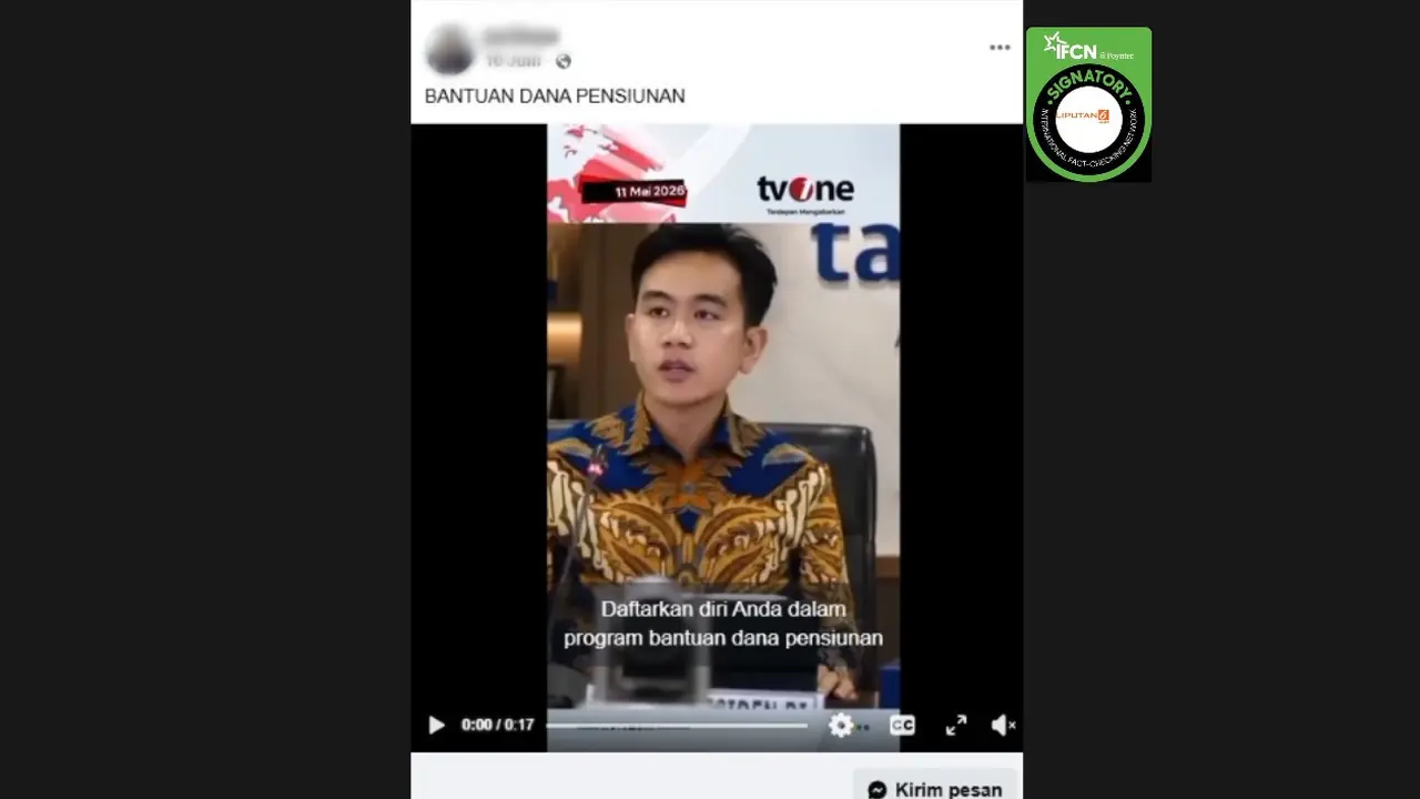 Cek Fakta Liputan6.com mendapati klaim video Wapres Gibran Rakabuming Raka menyampaikan program bantuan dana pensiunan.